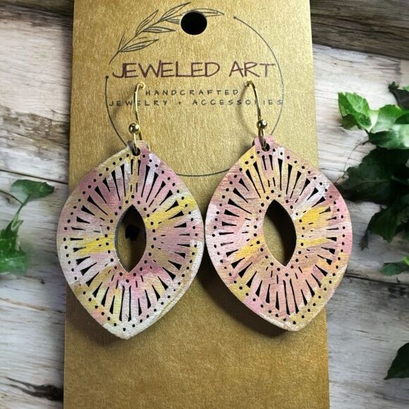 JEWELED ART Western Chic Hand Painted Wood Earrings - Picture 3 of 3